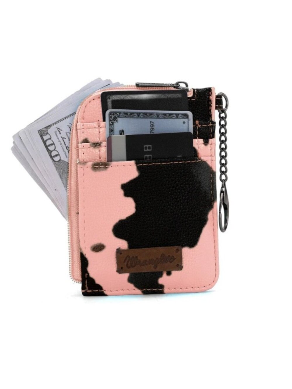 Wrangler Cow Print Print Mini Zip Card Case Pink